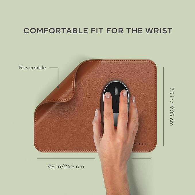 Satechi Vegan-Leather Mouse Pad, Ergonomic, Reversible, Scratch and Water Resistant, Easy to Clean, for Office and Home, 9.8" x 7.5" x 0.14" - Brown