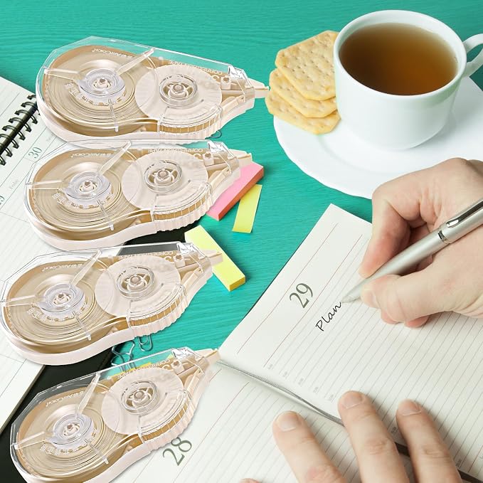 Zonon 4 Pieces Correction Tape Cream Color Beige Corrective Tape Eraser 100 Feet Long for Back to School Office Supplies Crafting, Journal, Note Taking, Case Color May Vary