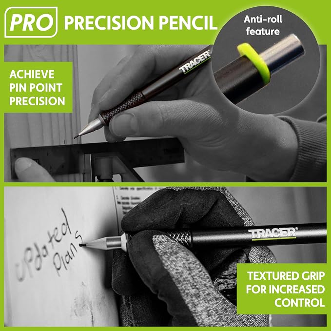 Tracer Pro - 5 Piece Construction Marker Kit with Storage Case - All 3 PRO Aluminum Carpenter's Pencils, Deep Hole Marker, Precision Mechanical Pencil, and 5.2mm Heavy Duty Construction Pencil