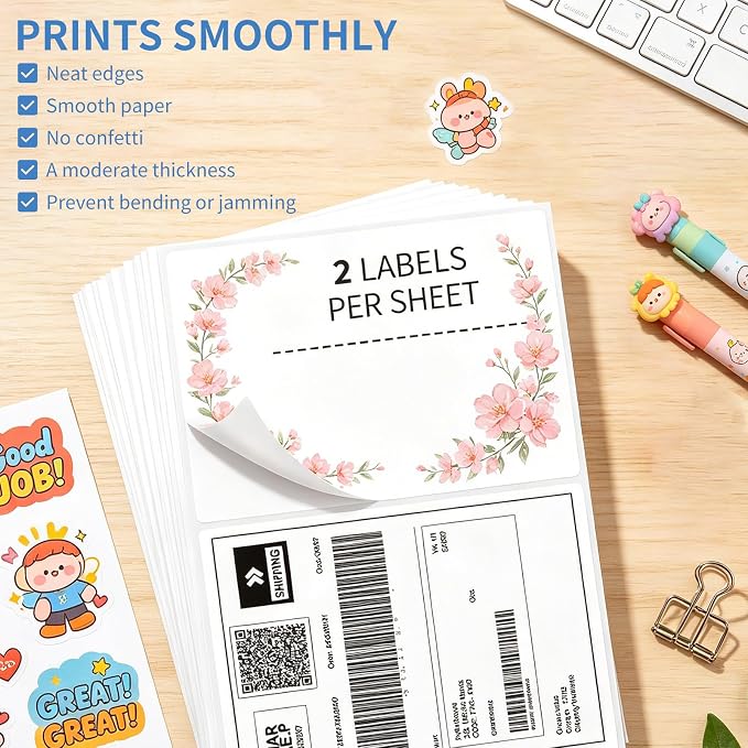 Round Corner Half Sheet Shipping Labels,2 Per Page Self Adhesive Mailing Labels,White Blank 8.5" x 5.5" Sticker Paper for Laser & Inkjet Printers (200Labels)