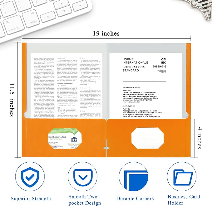 Zzrywuty File folders with Pockets,Orange Two folders for documents,25 Pack Paper Folders with Card Slot,Letter Size,School Students,Business,Home and Office Workers
