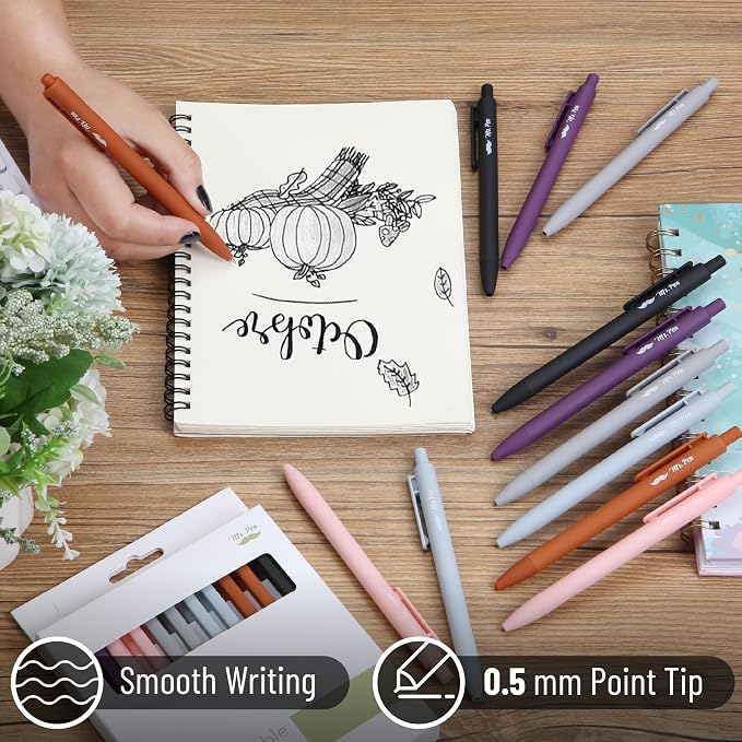Mr. Pen- Retractable Gel Pens, 12 Pack, Black Ink, Earthly Neutrals Barrel | Fine Point 0.5mm, Fast Dry, Smooth Writing, Cute Pens for Drawing, Writing Planner and School Supplies
