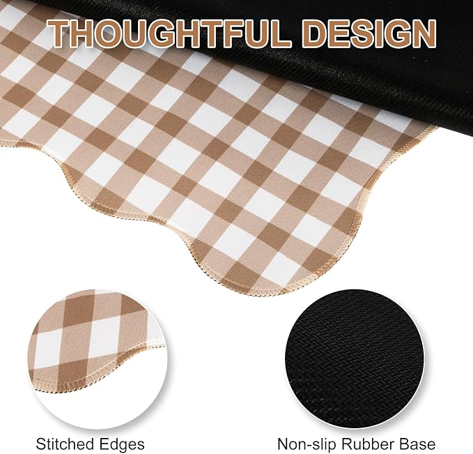 L-SPOUTTO Brown Checkered Mouse Pad,Cottagecore Scalloped Desk Mat XXL Large Cute Gingham Gaming Mousepad,35.4x15.7in Non-Slip Keyboard Pad Waterproof Desktop Mat for Laptop Computer Game Home Office