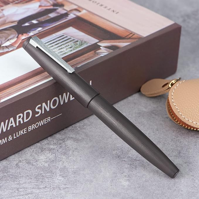 Jinhao 80 Gray Fiber Brushed Fountain Pen, Iridium Extra Fine Nib with Ink Converter, Classic Design Smooth Writing Pen (Silver Clip)