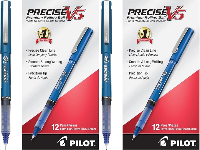 PILOT Precise V5 Rollerball Pens,Extra Fine Point 0.5 mm Blue Pens,Blue - Ideal for School,Journaling & Office Writing,(Pack of 24)