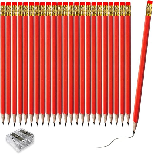 Adhere 25pcs Woodcase Pencils with Eraser Premium Pre-Sharpened Hexagon Graphite 2B pencils ideal for home, office writing including a Free Sharpener