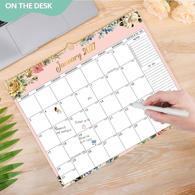 2026-2027 Wall Calendar, 14.5" x 11.8" 18 Month Watercolor Floral | July 2026-December 2027 120Gsm FSC-Certified Paper Monthly Calendar, Twin-Wire Binding, Ruled Blocks, Holiday Reference