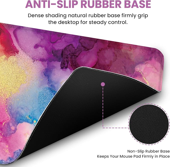 Large Mouse Pad for Desktop, Cute Desk Mat Pad Protector for Work & Gaming, Aesthetic Pretty Anti-Slip Laptop Blotter Cover for Office School Home Supplies, Color Splash, 31.5" x 11.8"