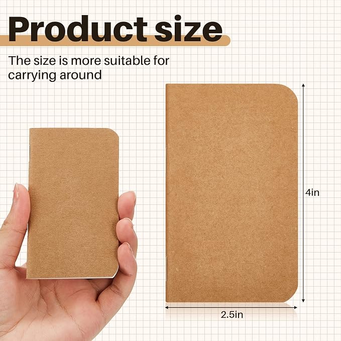 Outus 36 Pcs Pocket Notebook Mini Journal 2.5" x 4" Kraft Paper Mini Notepad Bulk Softcover Pocket Notepad Memo Diary Subject Notebooks for Student Travel School (Brown,Blank Cover)