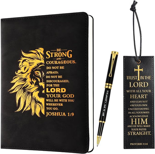 SAIWEILAI ONLINE 3 Pieces Christian Gifts for Men Religious Gifts for Dad Bible Verse Inspirational Notebook Bible Verse Ballpoint Pen Trust in The Lord Bookmark for Men Office School Journal Supplie