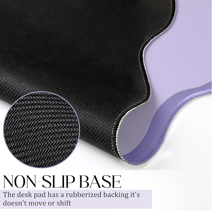 Hahafelt Scalloped Desk Mat Large Desk Pad Cute Coquette Table Mat Back to School Preppy Table Make up Pad Nonslip Graduation Gift with Stitching Waterproof Gaming(Purple,31.5 x 15.8 Inches)