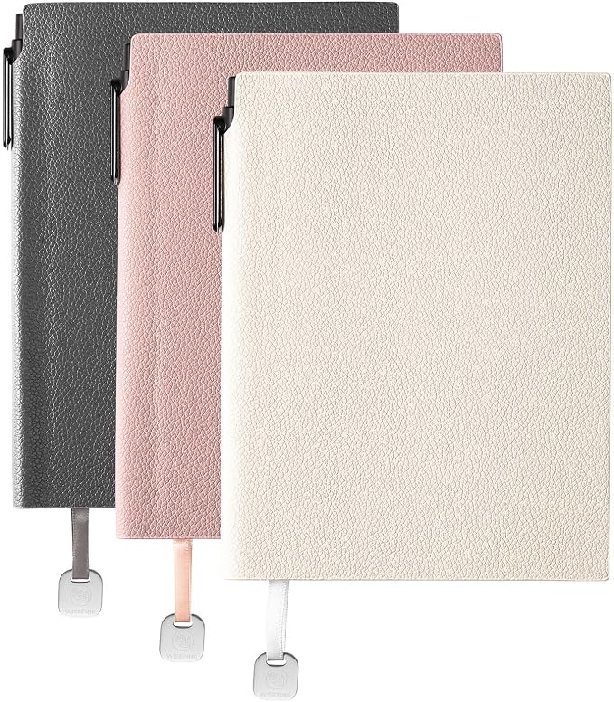 Wisefine Lined Journal Notebook for Women A5 Soft Cover Journals for Writing 160 Pages Daily Journaling College Ruled Notebooks for Work 6.38'' X 8.28'' (3pack-White/Pink/Dark Gray)