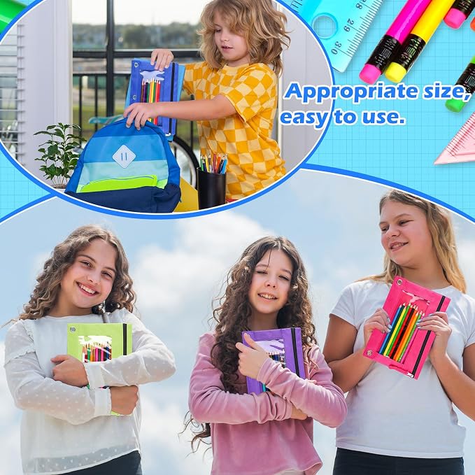 Zhehao 100 Pcs Zipper Binder Pencil Pouches:3 Ring Binder Pencil Pouches with Zipper Window Bulk Clear Pen Bags Case for Office School Classroom Supplies(Single Layer,8 Colors)