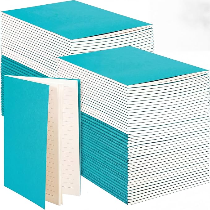 Mimorou 100 Pcs Journals Notebooks Bulk - Kraft Softcover A5 Small Notebooks 5.5 Inch x 8.3 Inch Notepads with 60 Page 30 Sheet for Writing Sketch Travel Office Supplies(Cyan,Lined)