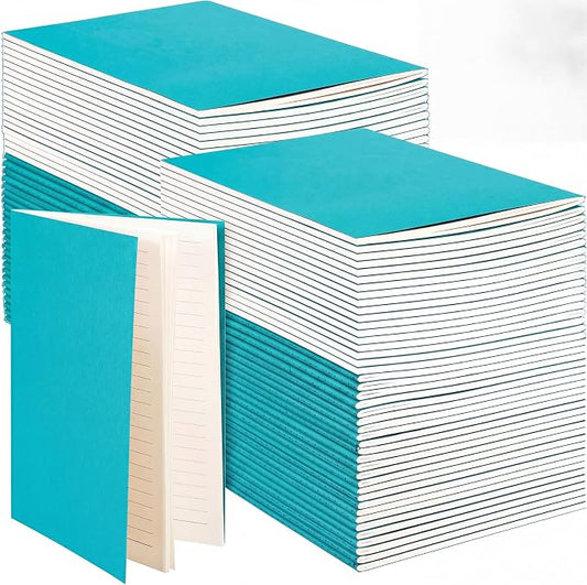 Mimorou 100 Pcs Journals Notebooks Bulk - Kraft Softcover A5 Small Notebooks 5.5 Inch x 8.3 Inch Notepads with 60 Page 30 Sheet for Writing Sketch Travel Office Supplies(Cyan,Lined)