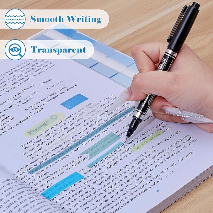 BAYTORY 1800Pcs Transparent Sticky Tabs, 2Pcs Double Marker Pens | See Through Clear Label Stickers, Self-Adhesive Translucent Index Tabs, Sticky Notes for Bible Accessories (Gradient Colors)
