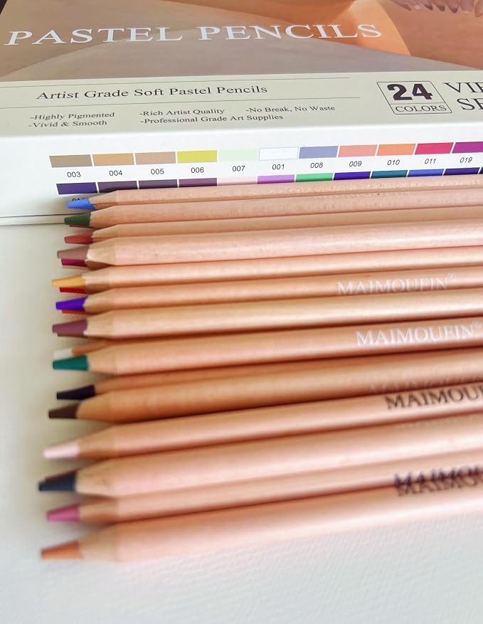 24‑Color Soft Pastel Pencils, Professional Artist Drawing Pencils | Vibrant Drawing Pencil Set, Professional Grade, Not Oil-Based, For Drawing Sketching Coloring