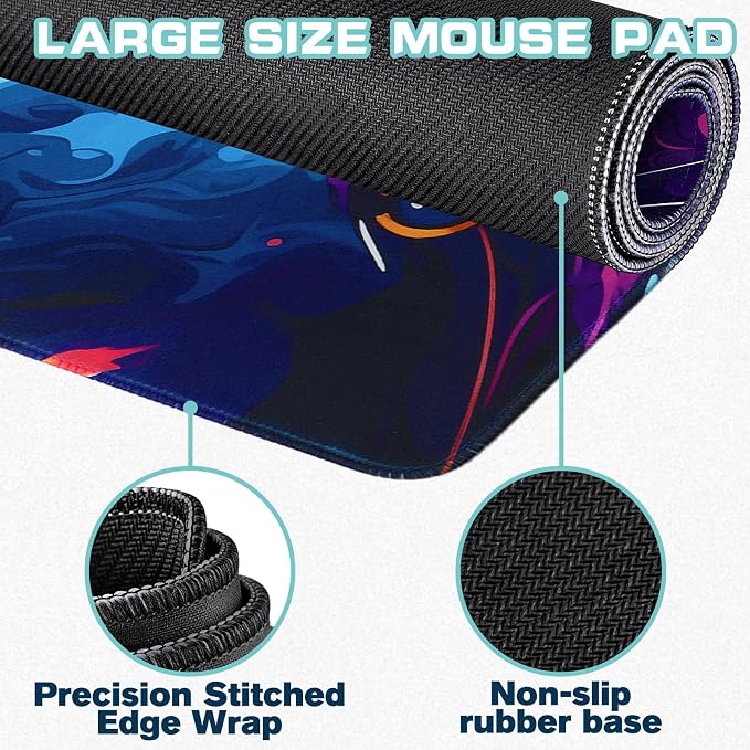 Mouse Pad Gaming - Desk Mat for Keyboard and Mouse - Cool Cat Head Large Mouse Pads for Desk, Gaming Mousepad with Non-Slip Base, Desks Pad (31.5" X 11.8") for Game, Office and Home