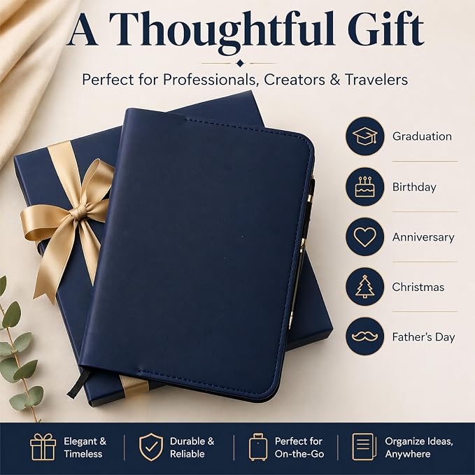 Premium Leather Journal Cover A5 – Handmade Refillable Notebook Cover Sleeve with Pen Holder for Writing, Travel & Business Use 5.75 x 8.25 (Blue)