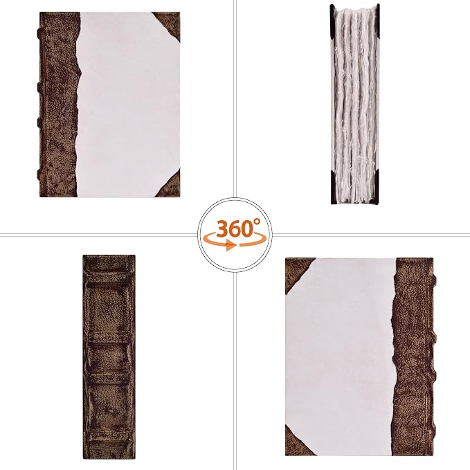 Rustic Vintage Leather Bound Journal - 200 Pages Handmade Antique Deckle Edges Watercolor Paper - Book of Shadows/Spell - Writing Notebook Sketchbook for Women and Men - 13''x8'', White