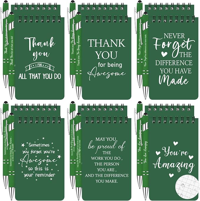 24 Pcs Thank You Waterproof Notebook Pen Set Inspirational Spiral Weatherproof Notepad with Motivational Pens All Weather Pocket Notepads Employee Appreciation Gifts Bulk for Teacher Coworkers Staff