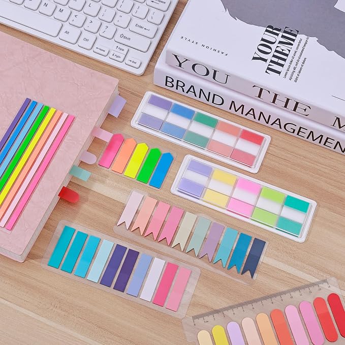 BAYTORY 1800Pcs Transparent Sticky Tabs, 2Pcs Double Marker Pens | See Through Clear Label Stickers, Self-Adhesive Translucent Index Tabs, Sticky Notes for Bible Accessories (Bright Colors)