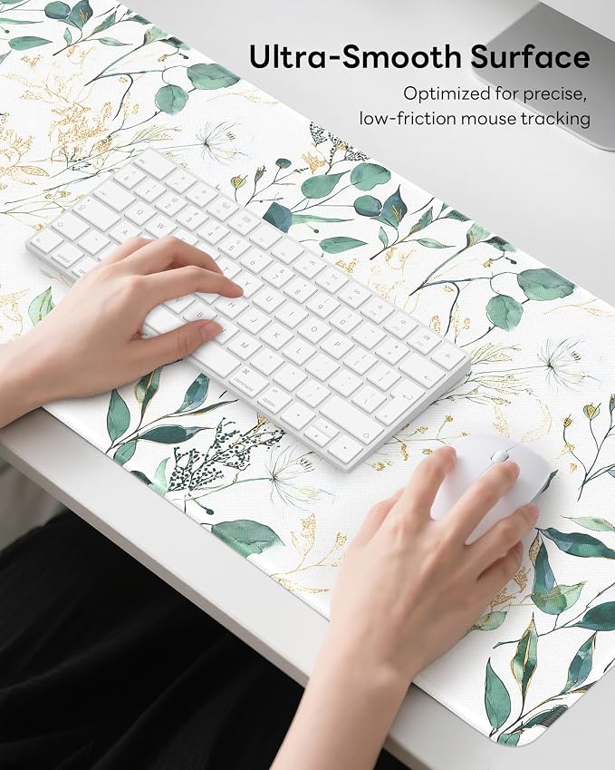 Nature Mouse Pad, 31.5 x 11.8 Large Desk Mat with Stitched Edges & Non-Slip Base, Mousepad for Office, Home, Work, Eucalyptus Leaf