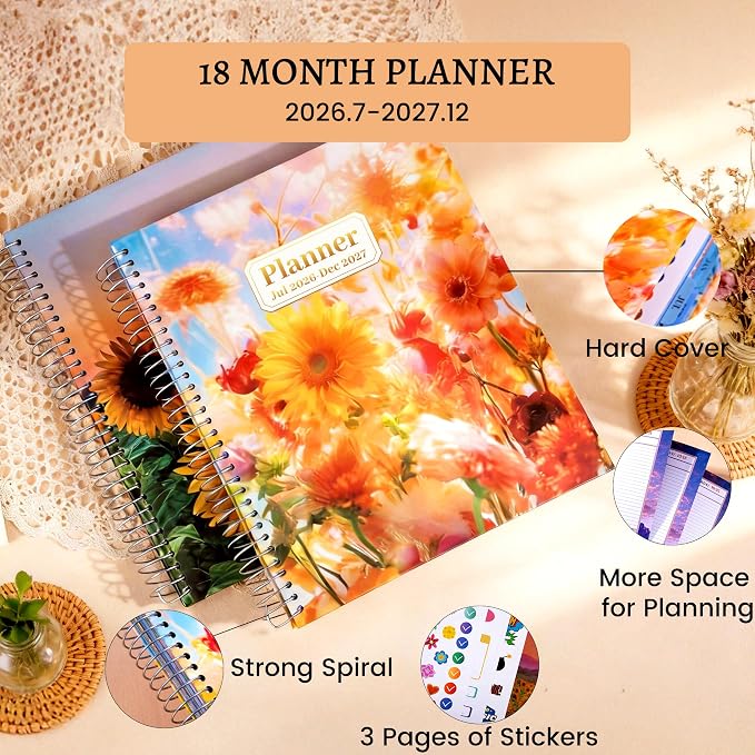 CAGIE Planner 2026-2027 18 Month July 2026-Dec 2027 Hourly Daily Calendar Weekly Monthly Planners Hardcover Large Yearly Agenda with Stickers Tabs for Women Work Mom, 8.5 x 11