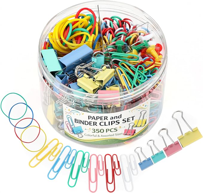 Mr. Pen- Paper Clips and Binder Clips, 272 PCS, Assorted Colors Medium | Small and Mini Binder Clips, Paper Clips Jumbo, Jumbo and Small Paper Clips, Rubber Bands, Assorted Binder Clips
