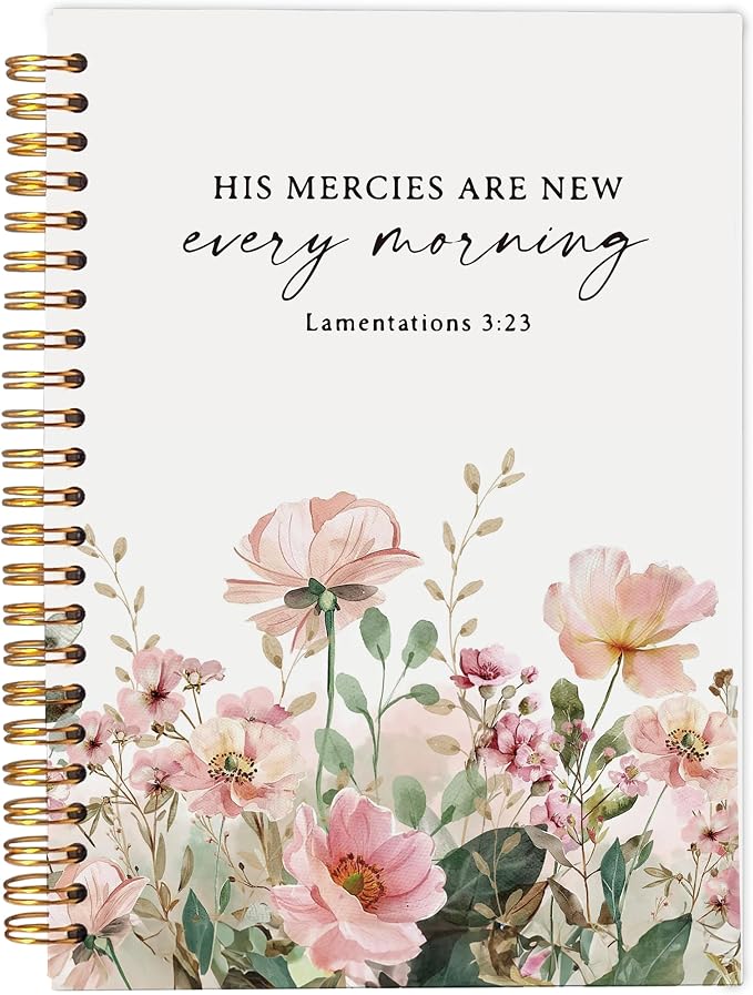 Christian Notebook for Women, Christian Gifts Journal, Prayer Journal for Women, Bible Journaling Notebook, Lamentations 3:23 His Mercies Are New Every Morning Floral Notebook 5.5x8.3