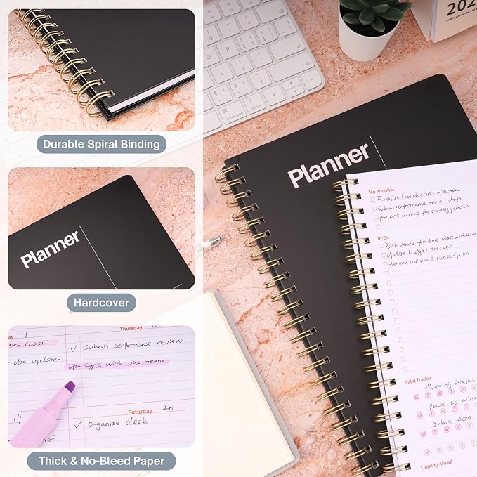 Undated Weekly Planner, 8.5" x 11", Dashboard Layout, Black | Dateless, Top Priorities, To Do List, Habit Tracker, Weekly Notes Space, Weekly Reflection, For Work, School & Life