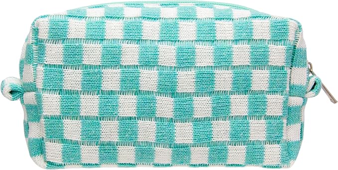 Checkered Makeup Bag for Purse, Small Travel Cosmetic Pouch,Arctic Blue | Cute Zipper Makeup Organizer for Women, Travel Essentials, Toiletries, Makeup Brushes, Beauty Accessories&Bridesmaid Gifts