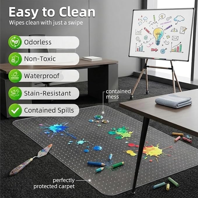 Lebata Office Chair Mat for Carpet Floor, 48" x 65", Slip Resistant Heavy Duty Under Desk Protector for Low Pile Carpets, Rolling Computer Mat with Studs for Home