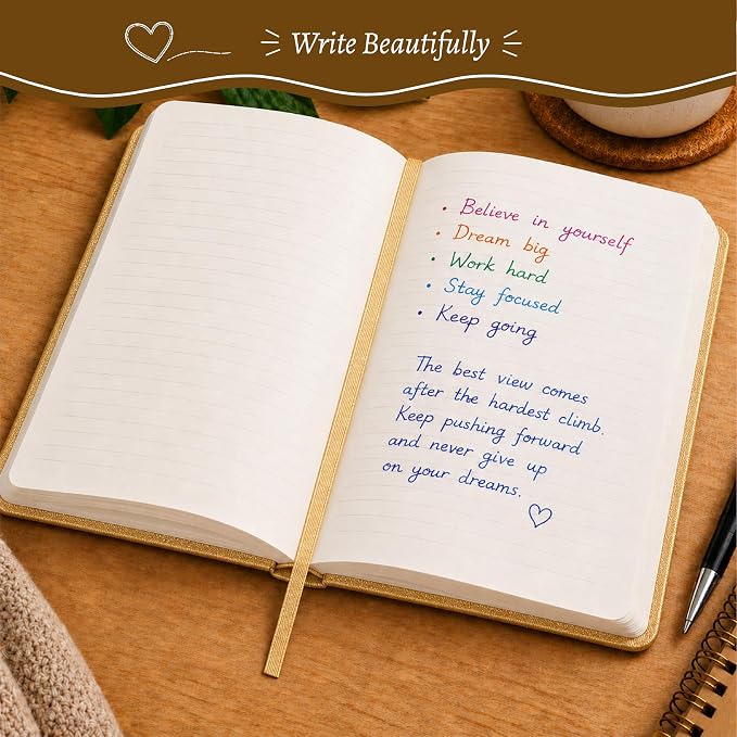 WORLD TRAVELER Eccolo A5 Hardbound Journal Notebook 256 Ivory Lined Pages | Sturdy Flexible Hardcover, 80GSM Acid-Free Ivory Pages, Smyth-Sewn Lay-Flat Binding, Ribbon Bookmark