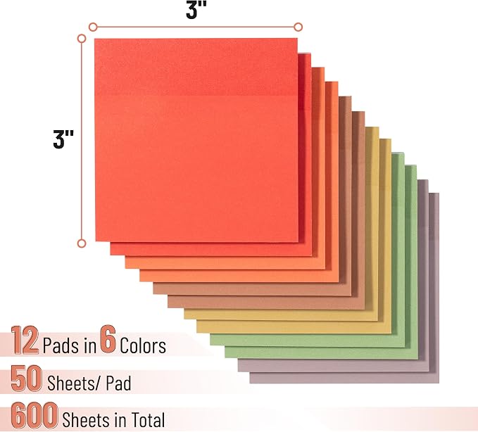 Mr. Pen- Sticky Notes, 3"x3", 12 Pads, 600 Sheets, Colorful | Sticky Notes Bulk, Self-Stick Note Pads, Perfect for Office, School, Home, Study & Organization