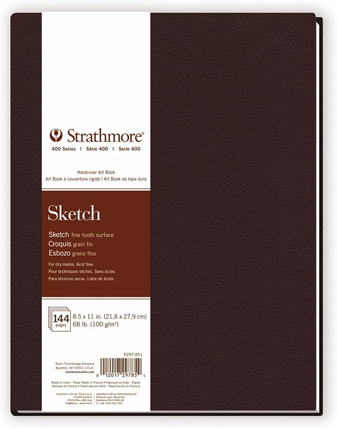 Strathmore 400 Series Sketch Paper Art Book, Matte Brown Cover, Natural White, Hardbound, 72 Sheets, 8.5x11 inch