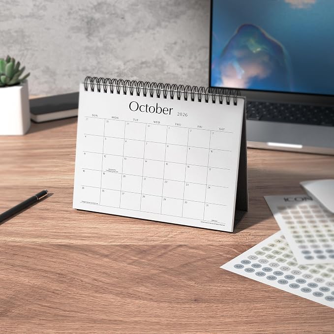 Desk Calendar 2026, Nekmit Standing Flip Desktop Calendar Covers 18 Months Runs from July 2026 to December 2027, Flip Small Desk Calendars with Stickers and Flower Design 8x6"