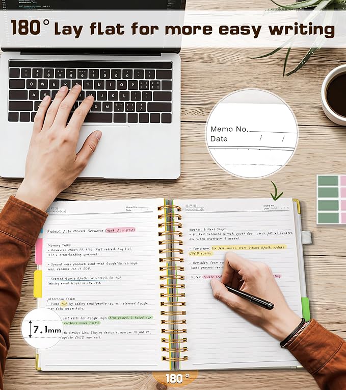 5 Subject Spiral Notebook Journal with Removable Dividers Tabs, 300 Pages Organizer Notebooks for Work School, 8"x10" Hardcover Leather Notebook College Ruled, Large Lined Journal for Women Men,White