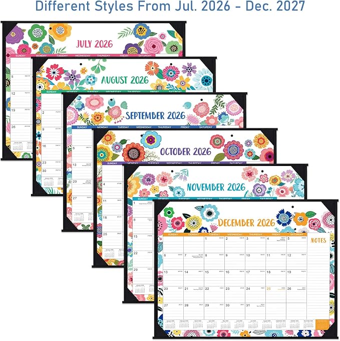 2026-2027 Desk Calendar - Large Desk Calendar 2026-2027, Jul 2026 - Dec 2027, 22" x 17", 18 Month Large Calendar 26-27 with Corner Protectors, To-Do List & Notes, Desk/Wall Calendar for Organizing - Colorful Floral