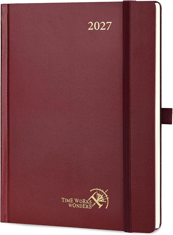 POPRUN 2027 Planner Weekly and Monthly, 6.5" x 8.75" Calendar, Jan 2027- Dec 2027 Agenda, Daily Appointment Book with Hourly Time Slots, Monthly Tabs, Hardcover, 100 GSM - Burgundy
