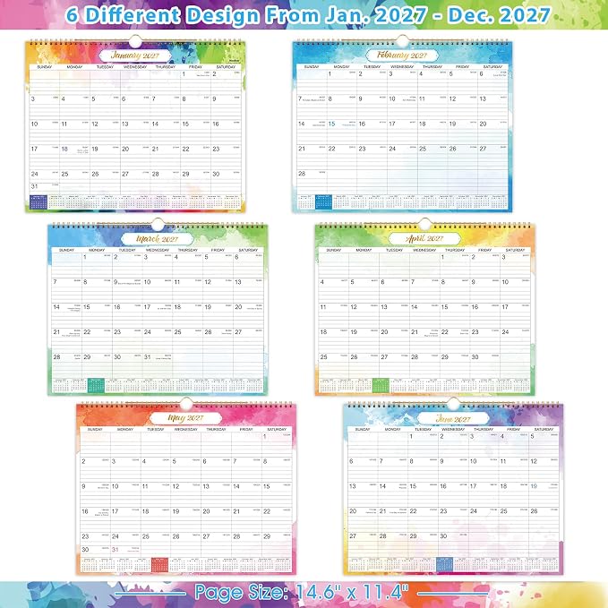 2027 Wall Calendar - 2027 Calendar, 12 Months Medium Wall Calendar 2027, Jan.2027 - Dec.2027, Monthly Calendar with Julian Date, 15 x 11.5 in, Twin-Wire Binding, Great for Hanging on The Wall, Color Design