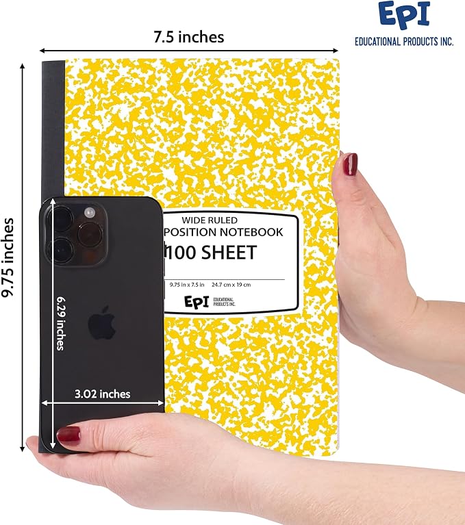 48 Pack - EPI Wide Ruled Composition Notebook Assorted Marble Colors - 200 Pages (100 Sheets), 9-3/4 x 7-½ - Classroom Back to School Supplies, Heavy Duty, Durable Hardcover Office Notebooks, Sewn