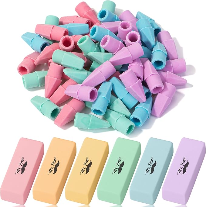 Mr. Pen- School Eraser Combination Set, 66 Pack, Pastel Colors | Latex Free Erasers for School, Office, Art Sketching, Homework, Exams, Clean Smudge-Free Correction