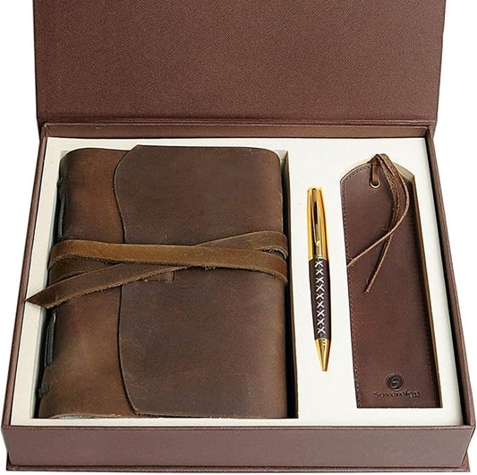 Leather Bound Journal for Men and Women, Handmade Gift Set with Genuine Leather Bookmark and Stylish Pen, Vintage and Classic, Notebook, Sketchbook, Planner, Journal and Diary (300 Pages) (8x6")