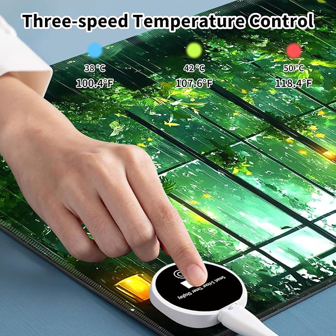 Heated Desk Pad Mouse Pad,Heated Desk Mat,with 3 Heating Levels & 3 Hours Auto Shut-Off,Leather 23.6"*14.2" Gaming Mouse Laptop Mat,Foot Warmer,Green Forest Window