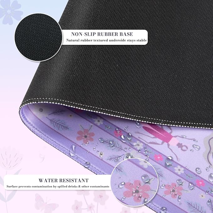 iCasso Purple Large Mouse Pad, Desk Matt for Desktop, XXL Desk Mat for Keyboard and Mouse, Anti-Slip Big Mousepad Computer Mat with Stitched Edges