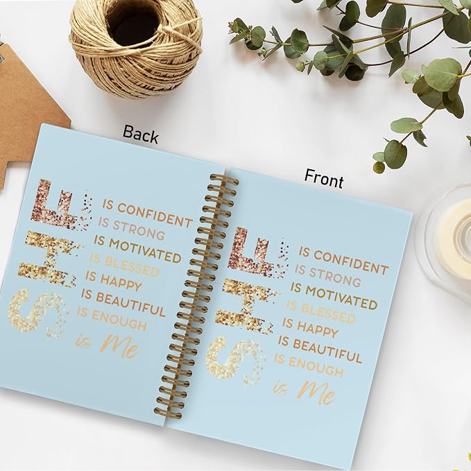 She Is Me Affirmations Spiral Notebook, Teal Inspirational Self Care Journal Notebook, Self Love Notebooks for School Work, Positive Office Supplies Gifts for Women Girls, 5.5x8.3 Inch