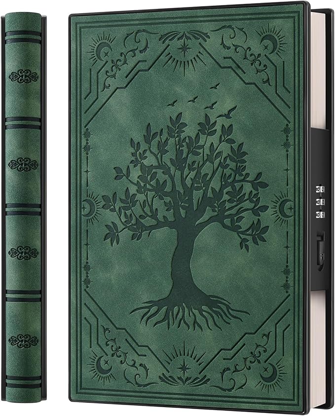 ZXHQ Diary with Lock, Hardcover(14.8 cm x 21 cm) Leather Lock Journal, Built-in Lock, 180° Lay Flat, Tree of Life Embossed Cover, 100 Gsm Thick Paper