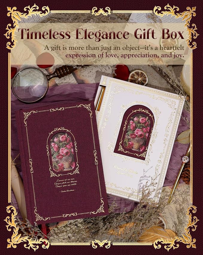 Thick Journal Notebook for Women & Girls, 360 Pages A5 Writing Journaling Notebook with Paintings, Women Journal for Writing, Vintage Journal with Gift Box & Pen for Women Gift Ideas (Claret)