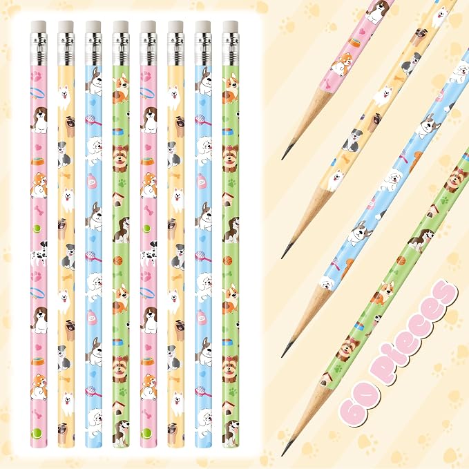 Xqumoi 60Pcs Dog Pencils with Eraser - Cute Puppy Paw #2 HB Pencils, School Classroom Student Rewards Office Supply Pet Lovers Gift Goodie Bag Fillers Stuffers Birthday Party Favors